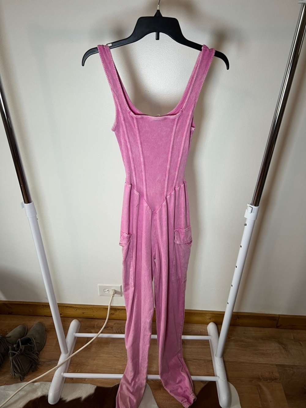 J Her Pink Sleeveless Jumpsuit Dress - Soft Ribbed Tank Style Mineral Wash